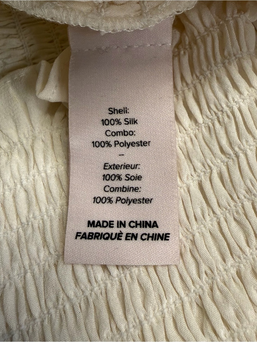 Cinq à Sept Ellis Top Silk Smocked Puff Sleeve White Square Neck Size Large - Picture 10 of 11